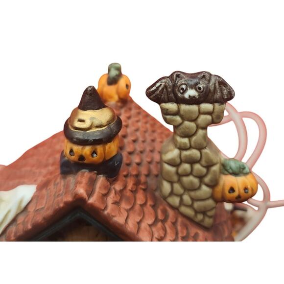Hand Painted Lighted Ghoulville House Halloween Village Porcelain Figurines - Picture 6 of 10